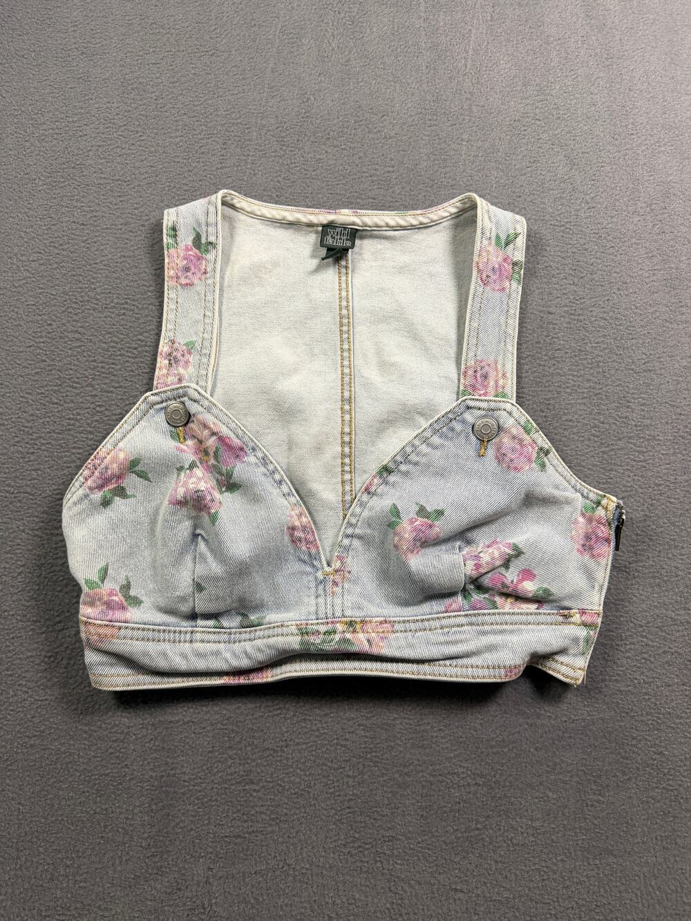 Wild Fable Floral Print Denim Bustier Corset Tank Bra Crop Top Women's Size XS